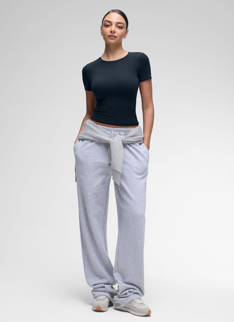 CRZ YOGA Women Going Out Tops Soft High Crew Neck Casual Tight Shirts White