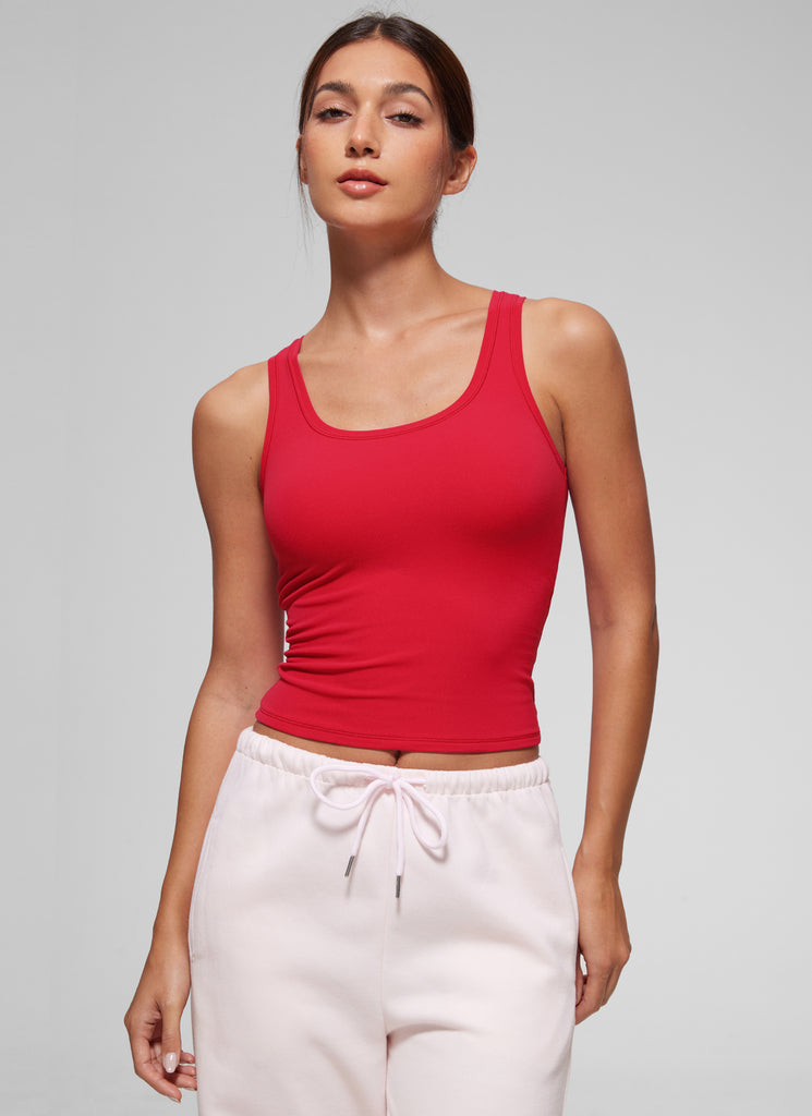 CRZ YOGA Women Softembrace Soft Double Lined Scoop Neck Tanks Casual Tops Strawberry Pink
