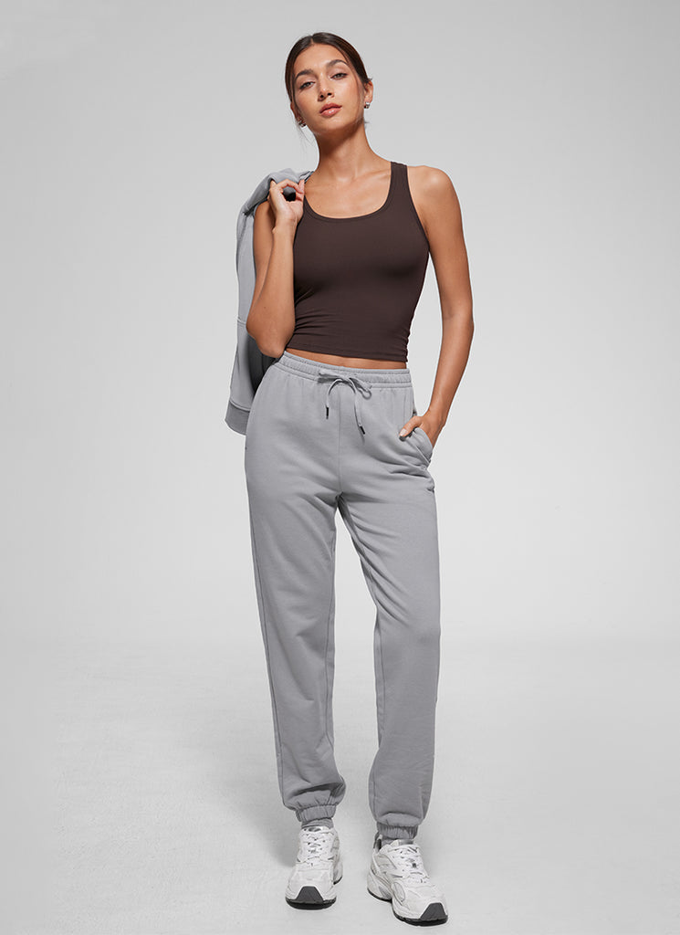 CRZ YOGA Women Softembrace Soft Double Lined Scoop Neck Tanks Casual Tops White