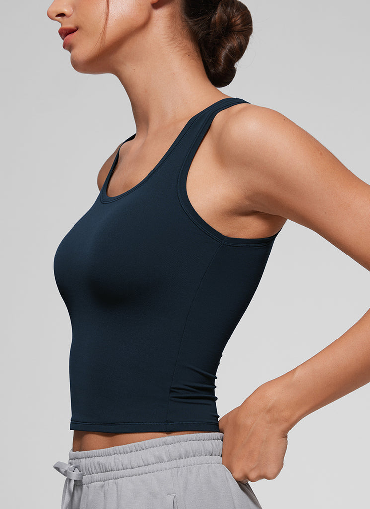 CRZ YOGA Women Softembrace Soft Double Lined Scoop Neck Tanks Casual Tops Sparkle Blue