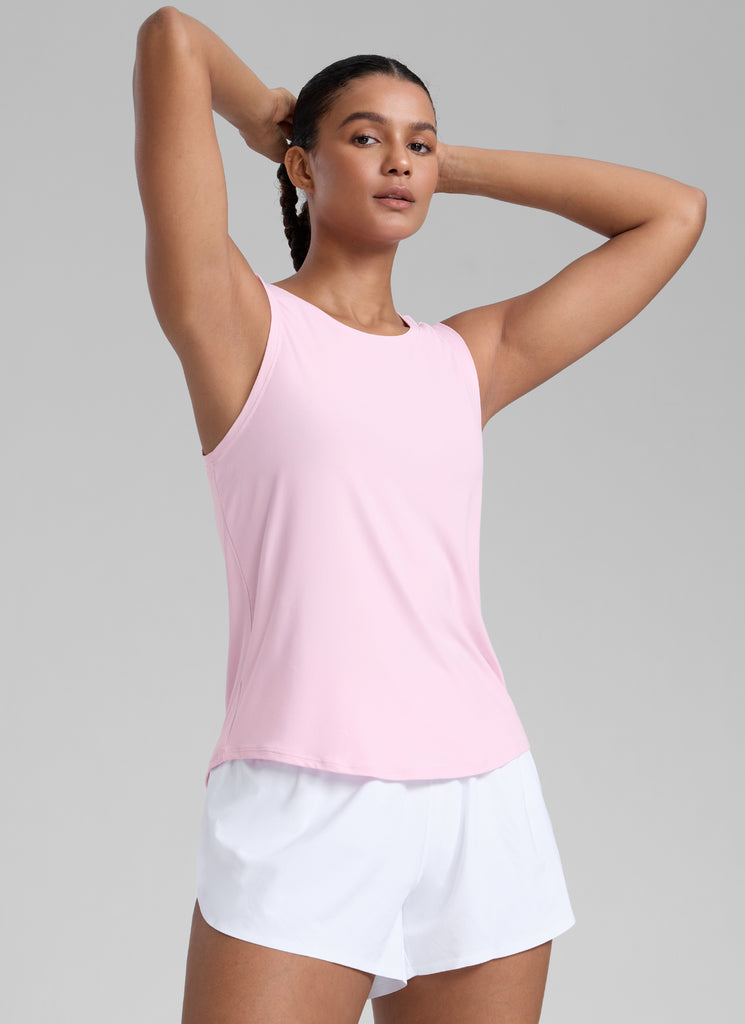 CRZ YOGA Women High Neck Cloudweight Open Back Lightweight Athletic Tank Pink Peony