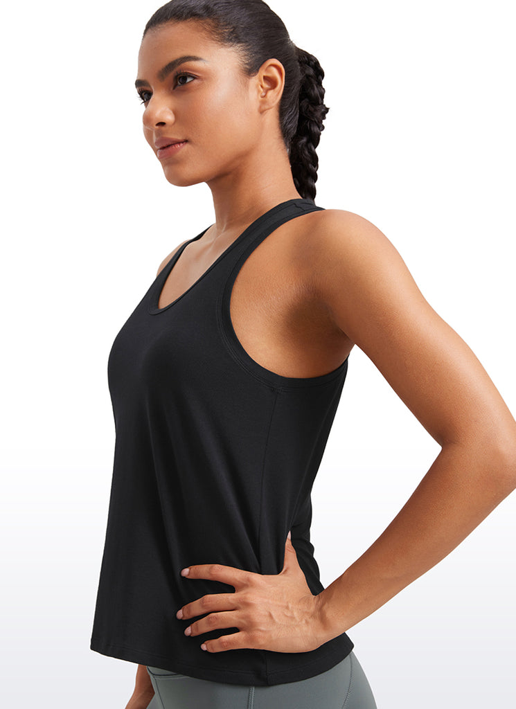 CRZ YOGA Pima Cotton Scoop Neck Racerback  Workout Sleeveless Tank Tops Black