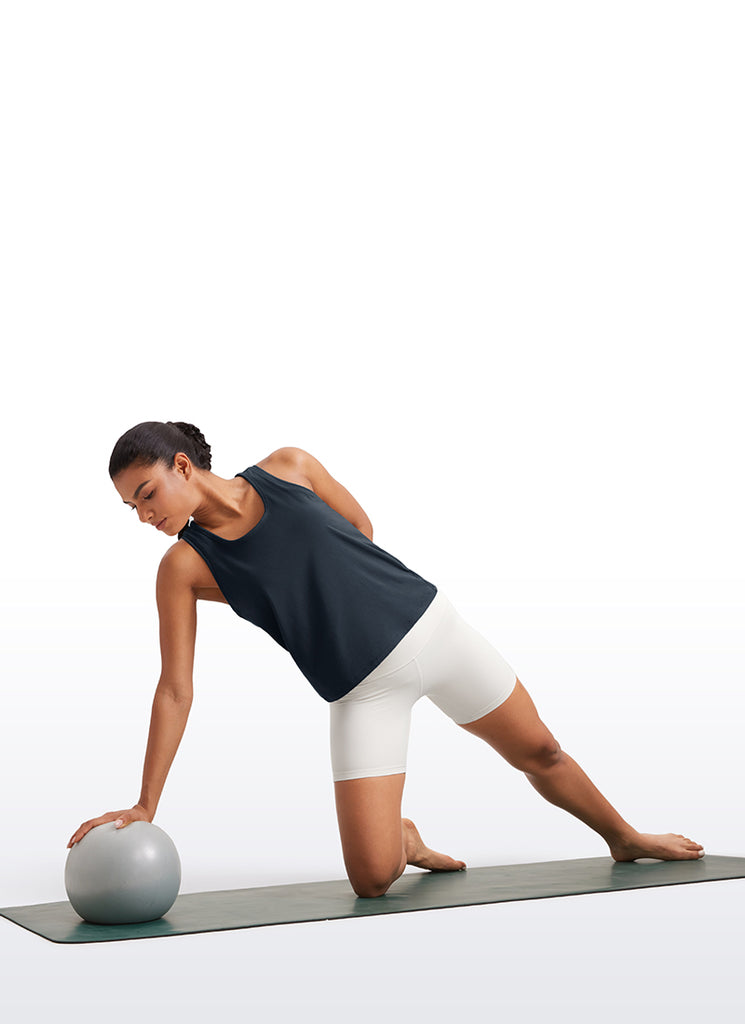 CRZ YOGA Pima Cotton Scoop Neck Racerback  Workout Sleeveless Tank Tops Mojave Tan