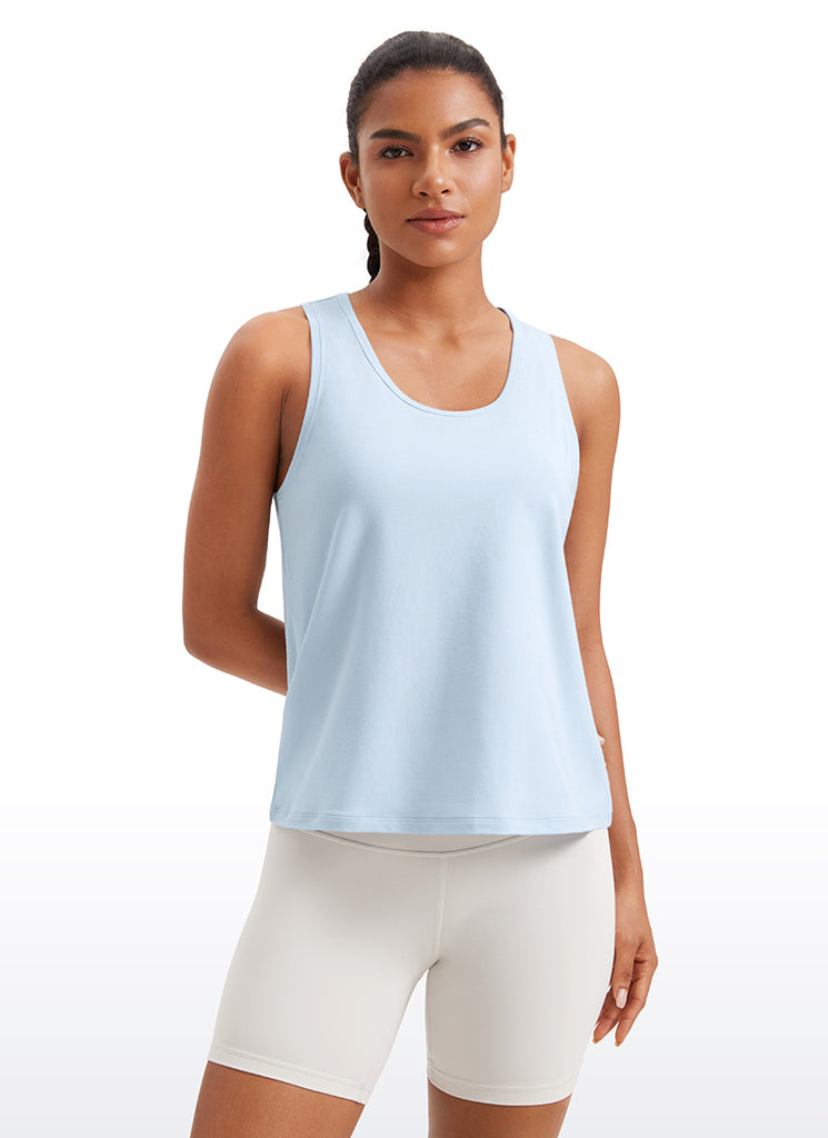 CRZ YOGA Pima Cotton Scoop Neck Racerback  Workout Sleeveless Tank Tops Blue Linen