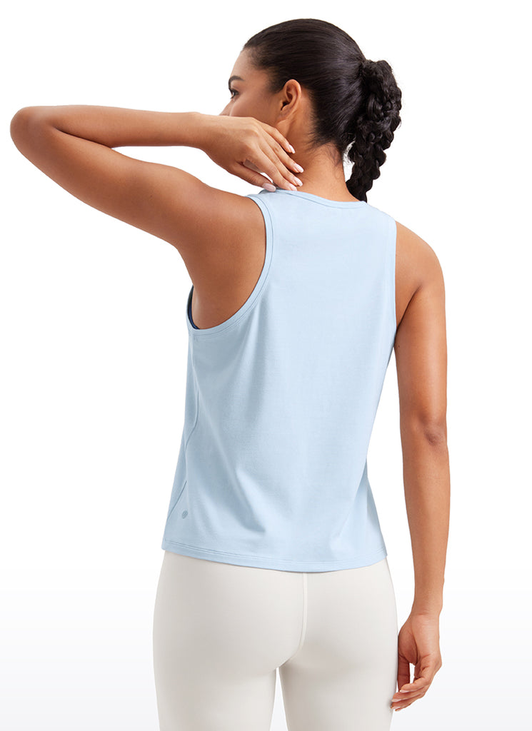 CRZ YOGA Pima Cotton Scoop Neck Racerback  Workout Sleeveless Tank Tops Blue Linen