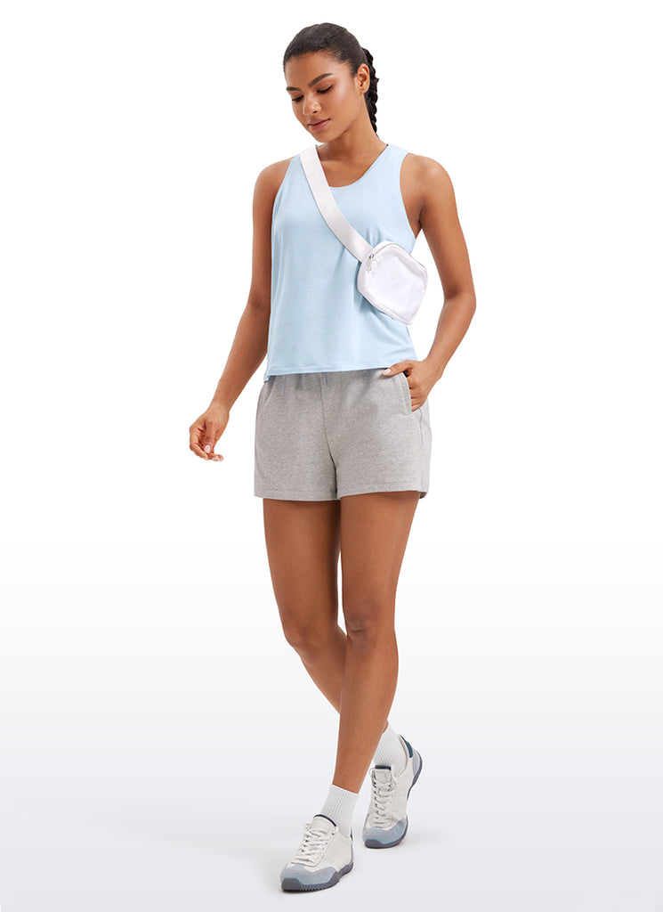 CRZ YOGA Pima Cotton Scoop Neck Racerback  Workout Sleeveless Tank Tops Blue Linen