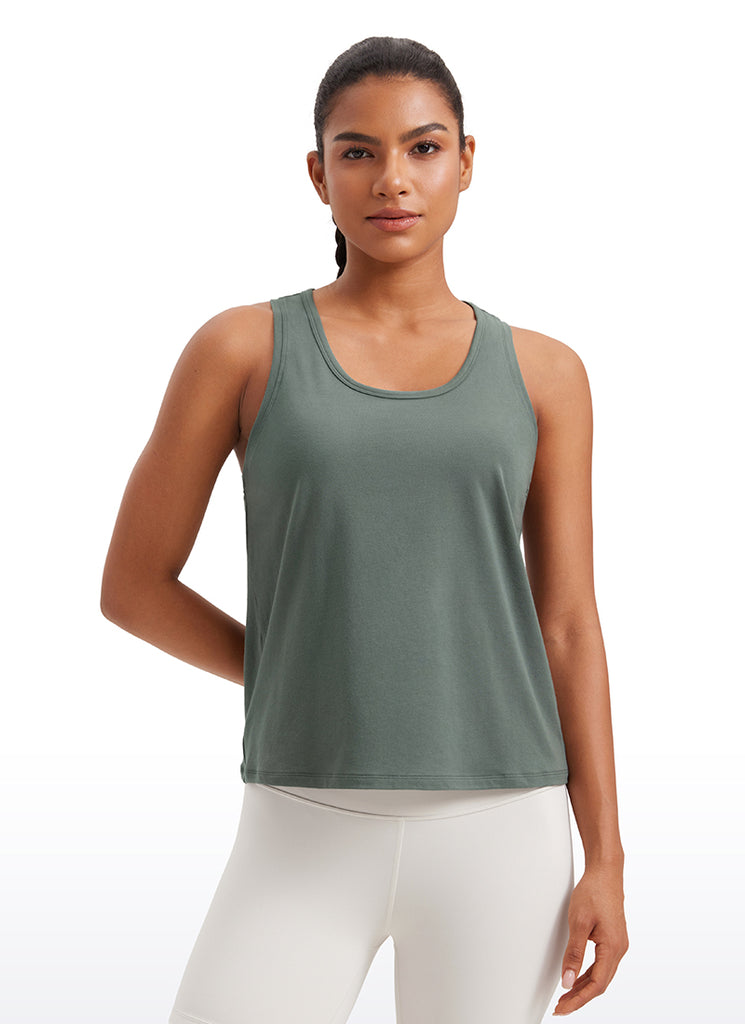 CRZ YOGA Pima Cotton Scoop Neck Racerback  Workout Sleeveless Tank Tops Mojave Tan