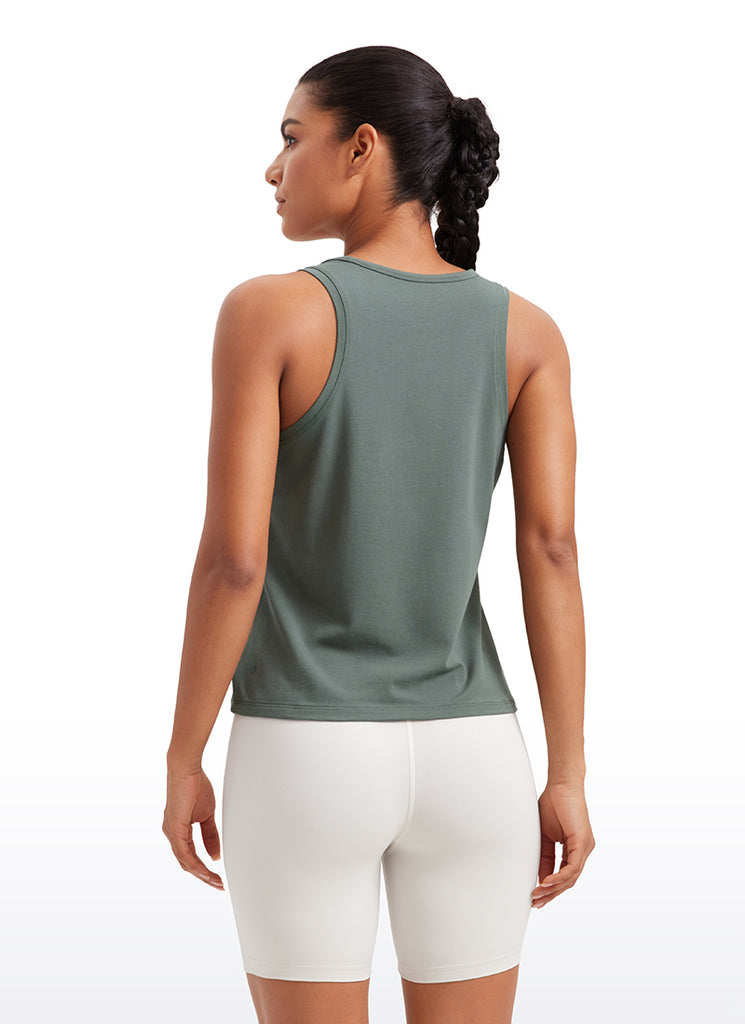 CRZ YOGA Pima Cotton Scoop Neck Racerback  Workout Sleeveless Tank Tops Mojave Tan