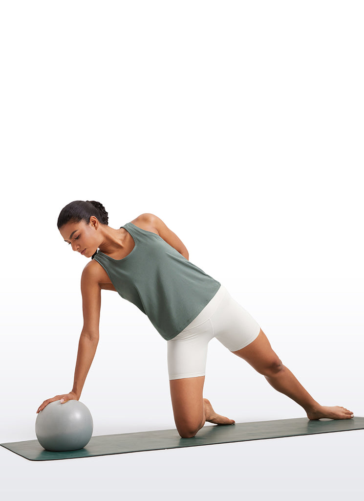 CRZ YOGA Pima Cotton Scoop Neck Racerback  Workout Sleeveless Tank Tops Mojave Tan