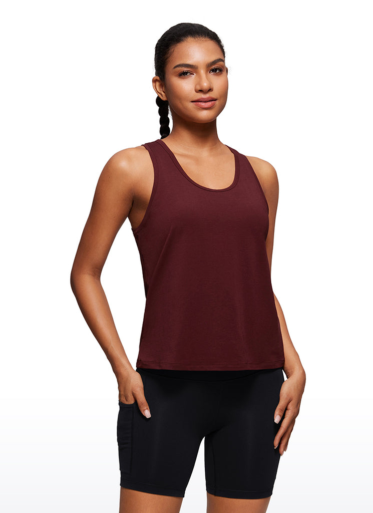 CRZ YOGA Pima Cotton Scoop Neck Racerback  Workout Sleeveless Tank Tops True Navy