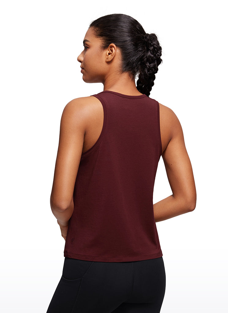 CRZ YOGA Pima Cotton Scoop Neck Racerback  Workout Sleeveless Tank Tops True Navy