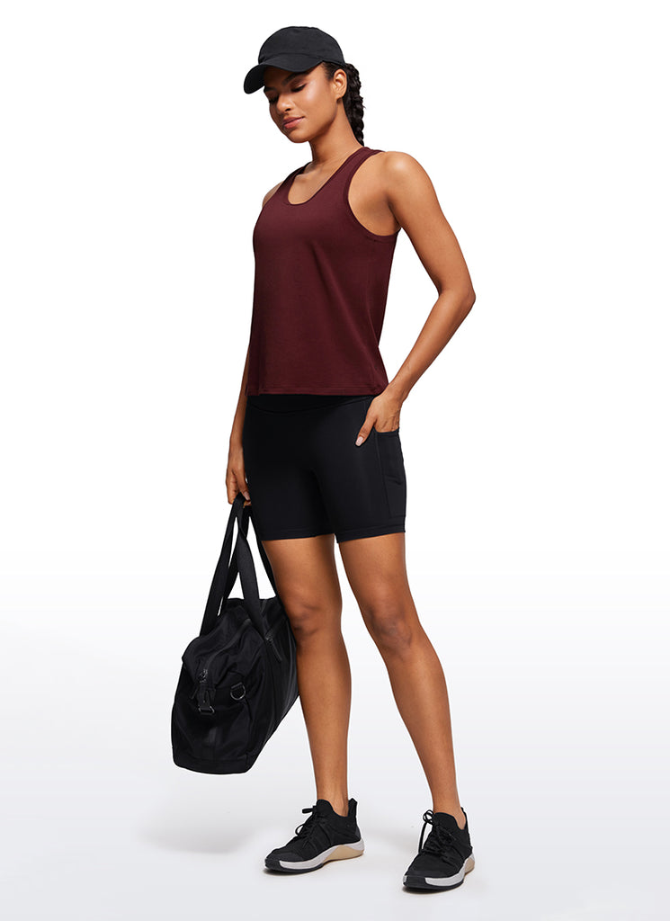 CRZ YOGA Pima Cotton Scoop Neck Racerback  Workout Sleeveless Tank Tops True Navy