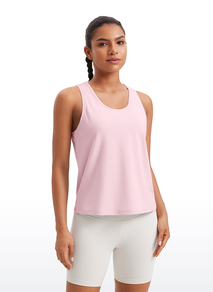 CRZ YOGA Pima Cotton Scoop Neck Racerback  Workout Sleeveless Tank Tops True Navy