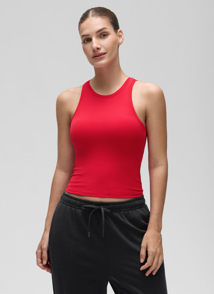 CRZ YOGA Women High Neck Casual Double Lined Sleeveless Tanks Strawberry Pink