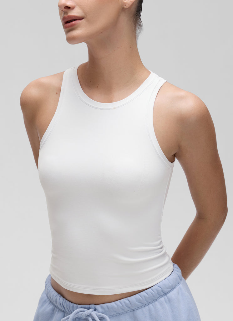 CRZ YOGA Women High Neck Casual Double Lined Sleeveless Tanks White