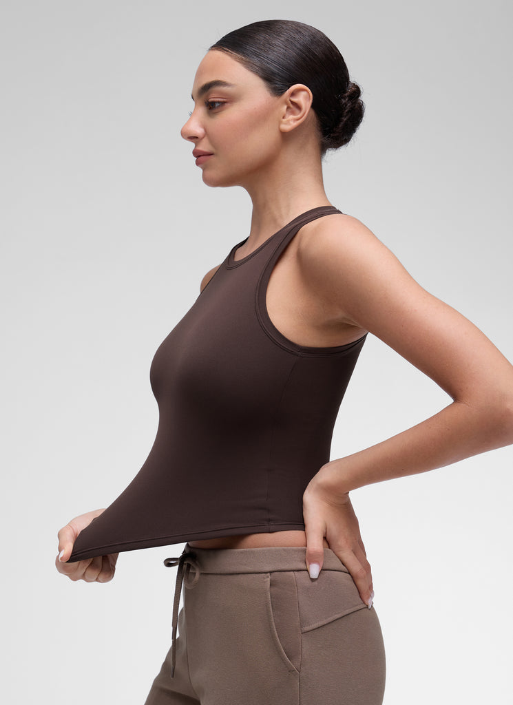 CRZ YOGA Women High Neck Casual Double Lined Sleeveless Tanks Hot Fudge Brown