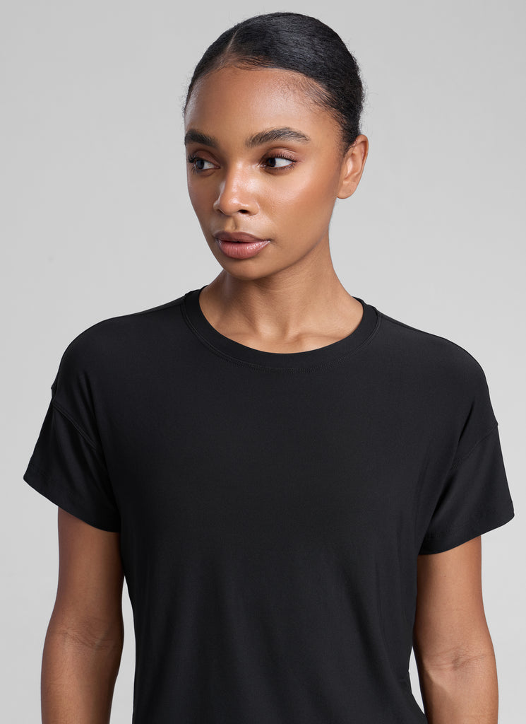 CRZ YOGA Women Cloudweight High Crew Neck Lightweight Loose Short Sleeve Black