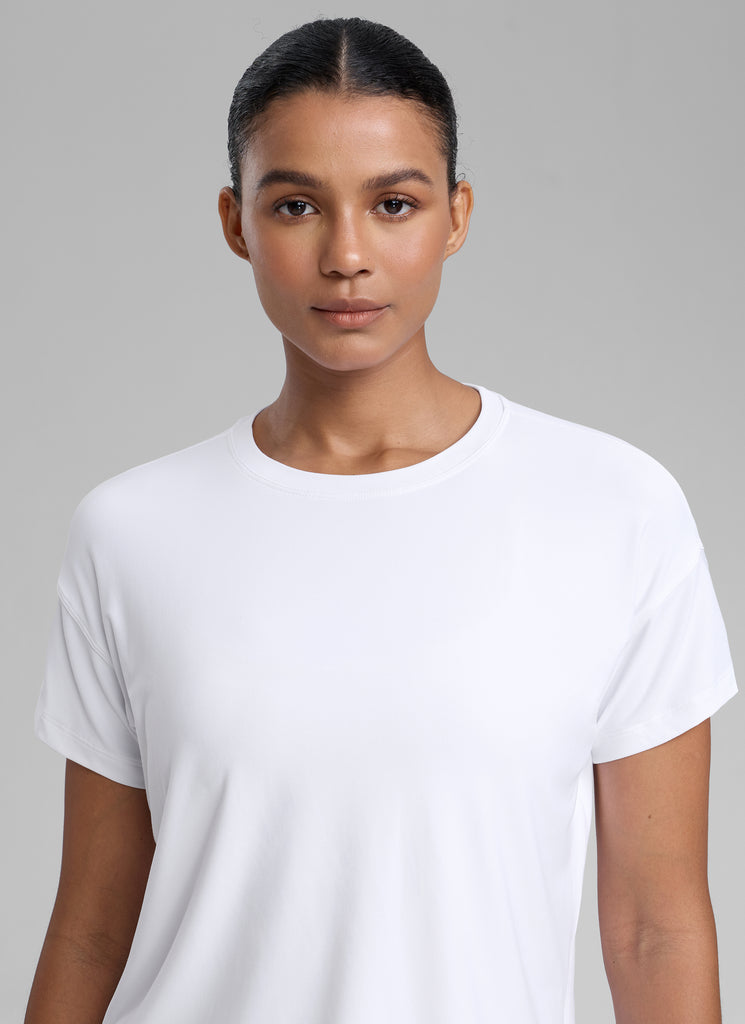 CRZ YOGA Women Cloudweight High Crew Neck Lightweight Loose Short Sleeve White