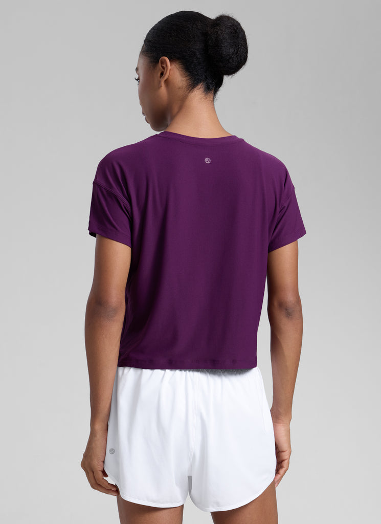 CRZ YOGA Women Cloudweight High Crew Neck Lightweight Loose Short Sleeve True Navy