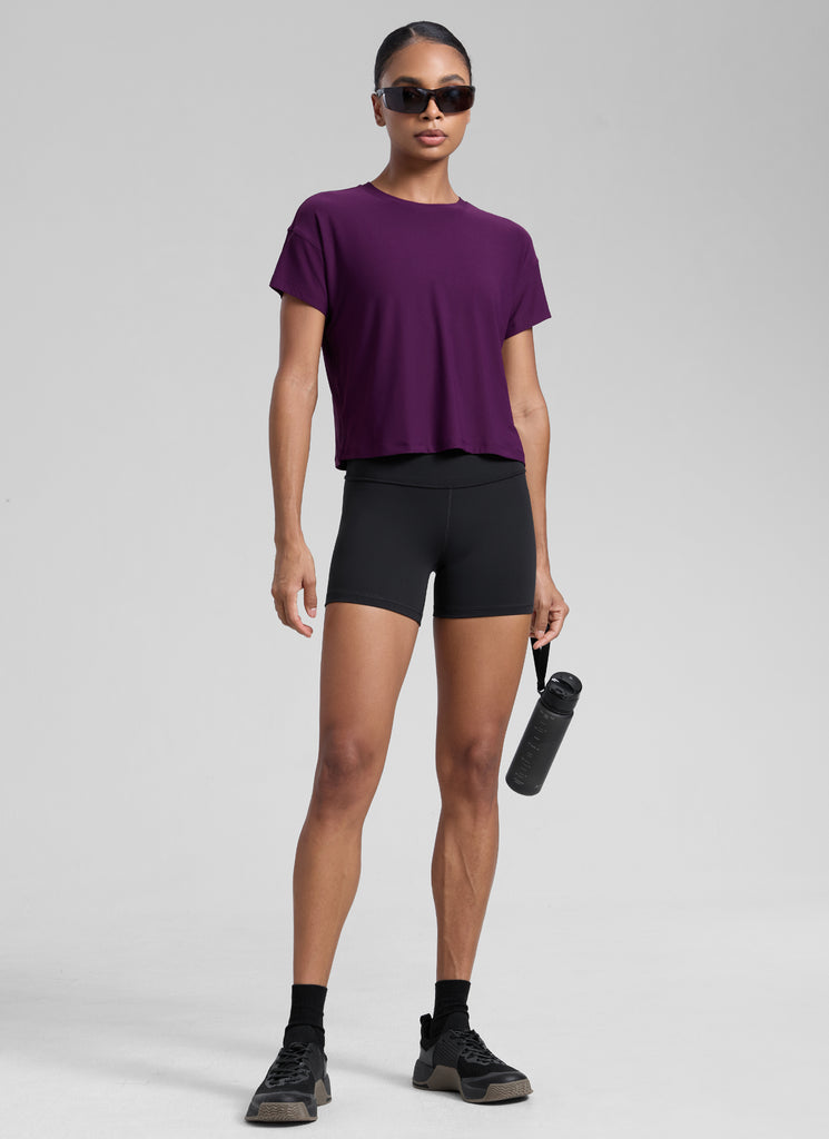 CRZ YOGA Women Cloudweight High Crew Neck Lightweight Loose Short Sleeve True Navy