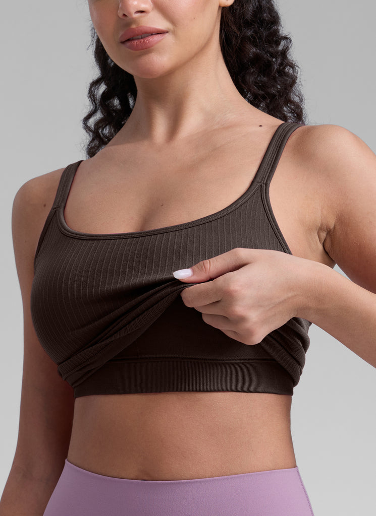 CRZ YOGA Women's Yoga Training Seamless Padded Open Back Sports Bra Hot Fudge Brown