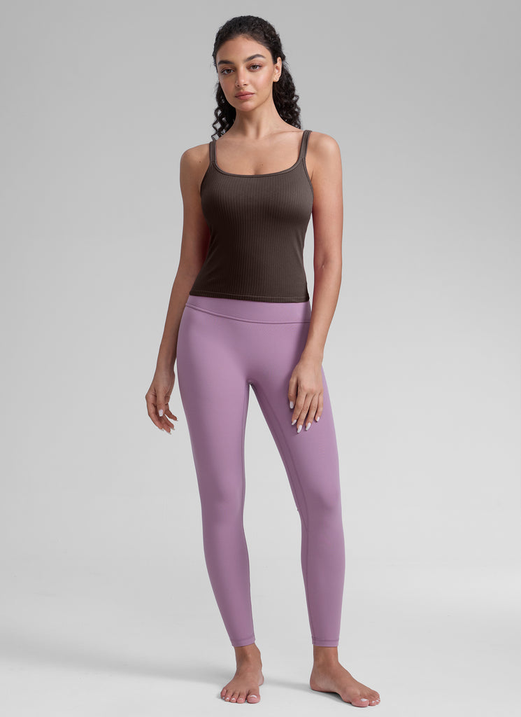 CRZ YOGA Women's Yoga Training Seamless Padded Open Back Sports Bra Hot Fudge Brown