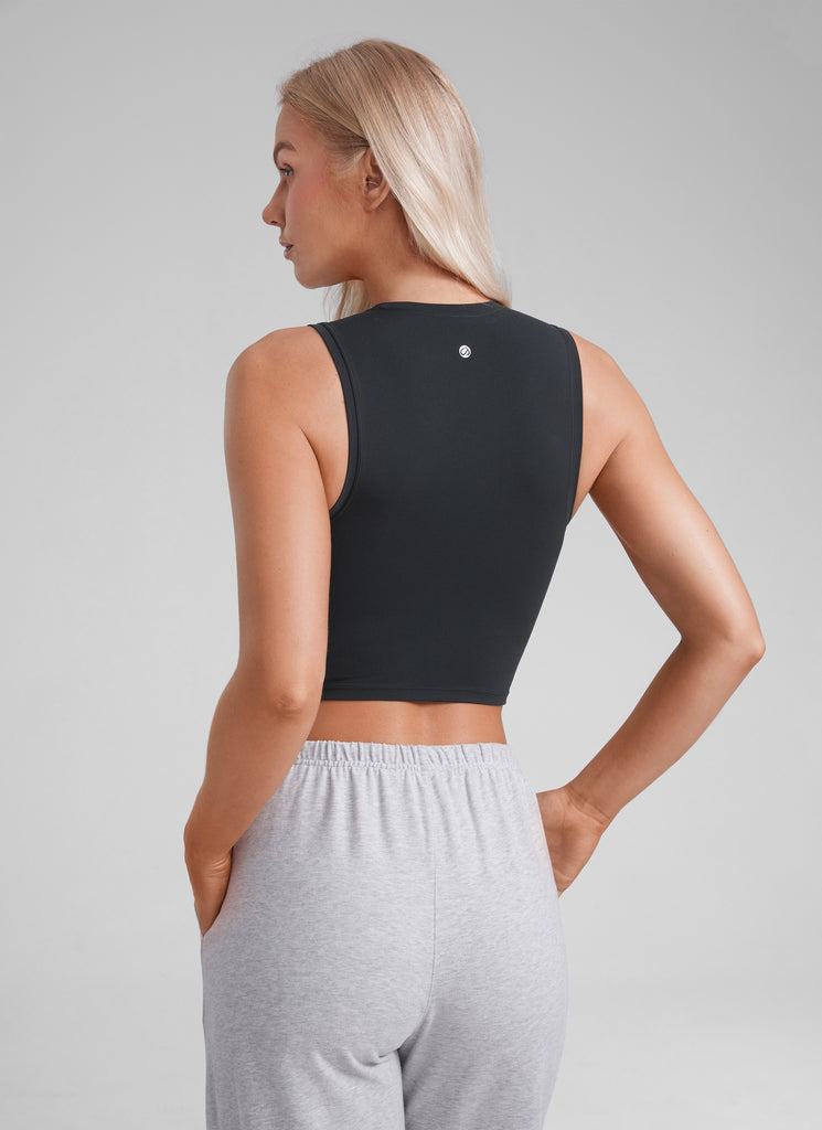 CRZ YOGA Women Crop Casual Double Lined High Neck Sleeveless Tanks Strawberry Pink