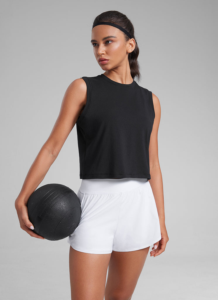 CRZ YOGA Women Workout Casual Poly Cotton-Blend Muscle Tank Quick Dry Black