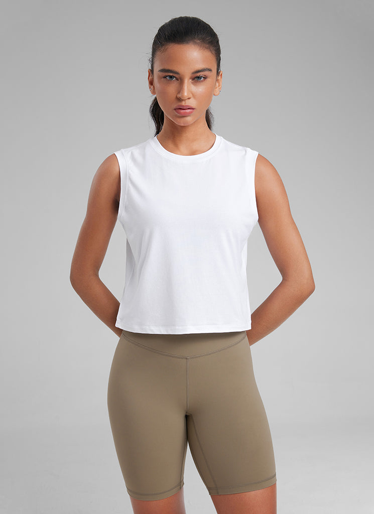 CRZ YOGA Women Workout Casual Poly Cotton-Blend Muscle Tank Quick Dry Black