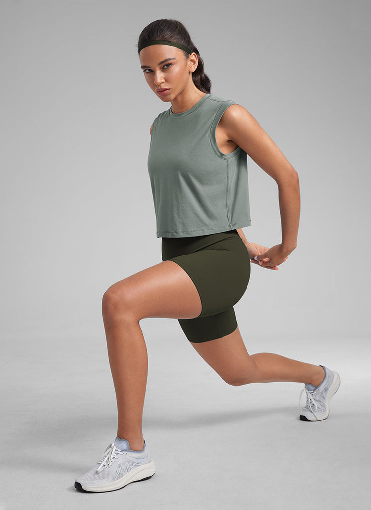 CRZ YOGA Women Workout Casual Poly Cotton-Blend Muscle Tank Quick Dry White