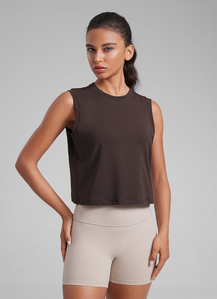 CRZ YOGA Women Workout Casual Poly Cotton-Blend Muscle Tank Quick Dry White