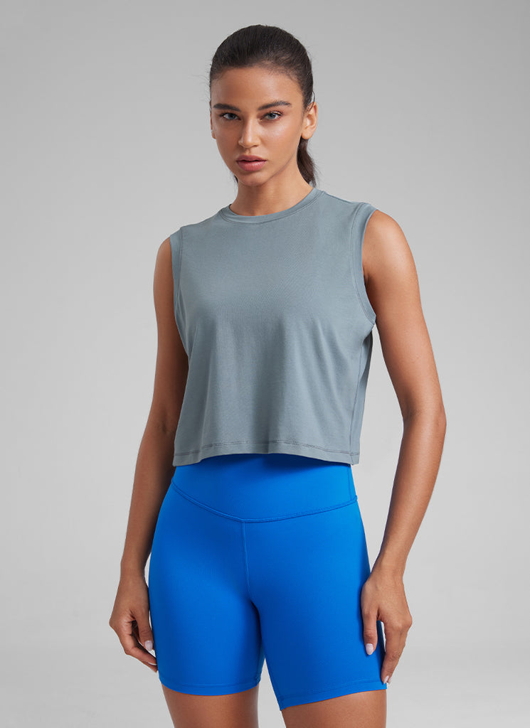 CRZ YOGA Women Workout Casual Poly Cotton-Blend Muscle Tank Quick Dry Hot Fudge Brown