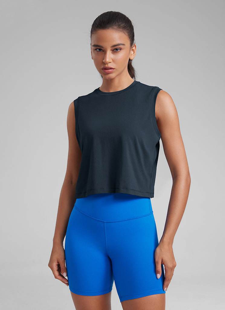 CRZ YOGA Women Workout Casual Poly Cotton-Blend Muscle Tank Quick Dry Hot Fudge Brown