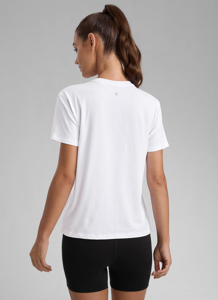 CRZ YOGA Women's Workout Casual Poly Cotton-Blend Short Sleeve Mojave Tan