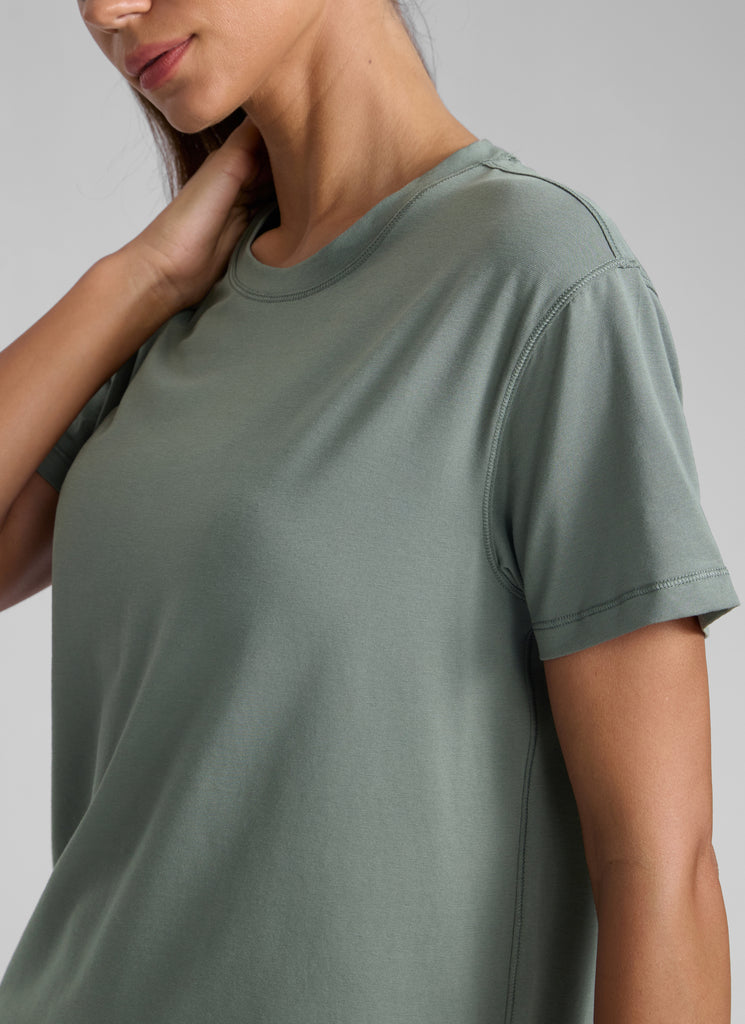 CRZ YOGA Women's Workout Casual Poly Cotton-Blend Short Sleeve Grey Sage