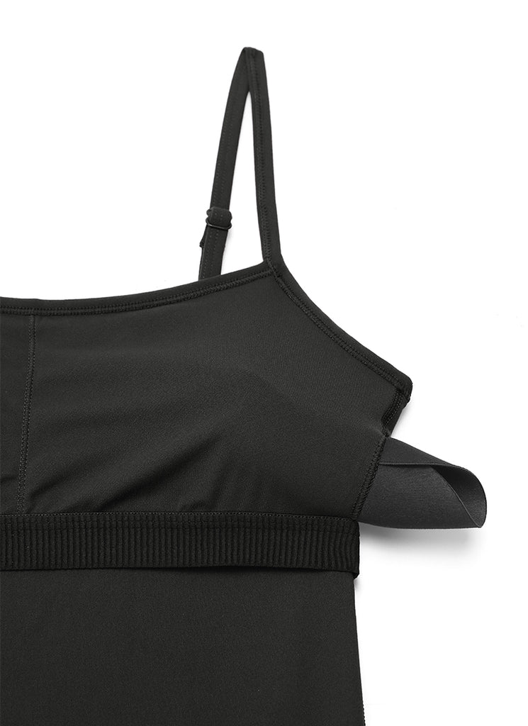 CRZ YOGA Women's Yoga Tight Fit Flare Jumpsuits Build-in Bra Bodysuits Black