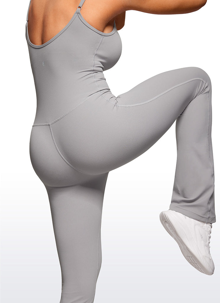 CRZ YOGA Women's Yoga Tight Fit Flare Jumpsuits Build-in Bra Bodysuits Gull Gray