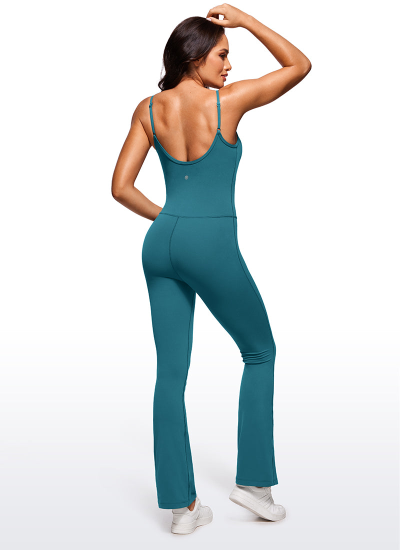 CRZ YOGA Women's Yoga Tight Fit Flare Jumpsuits Build-in Bra Bodysuits Borealis Green