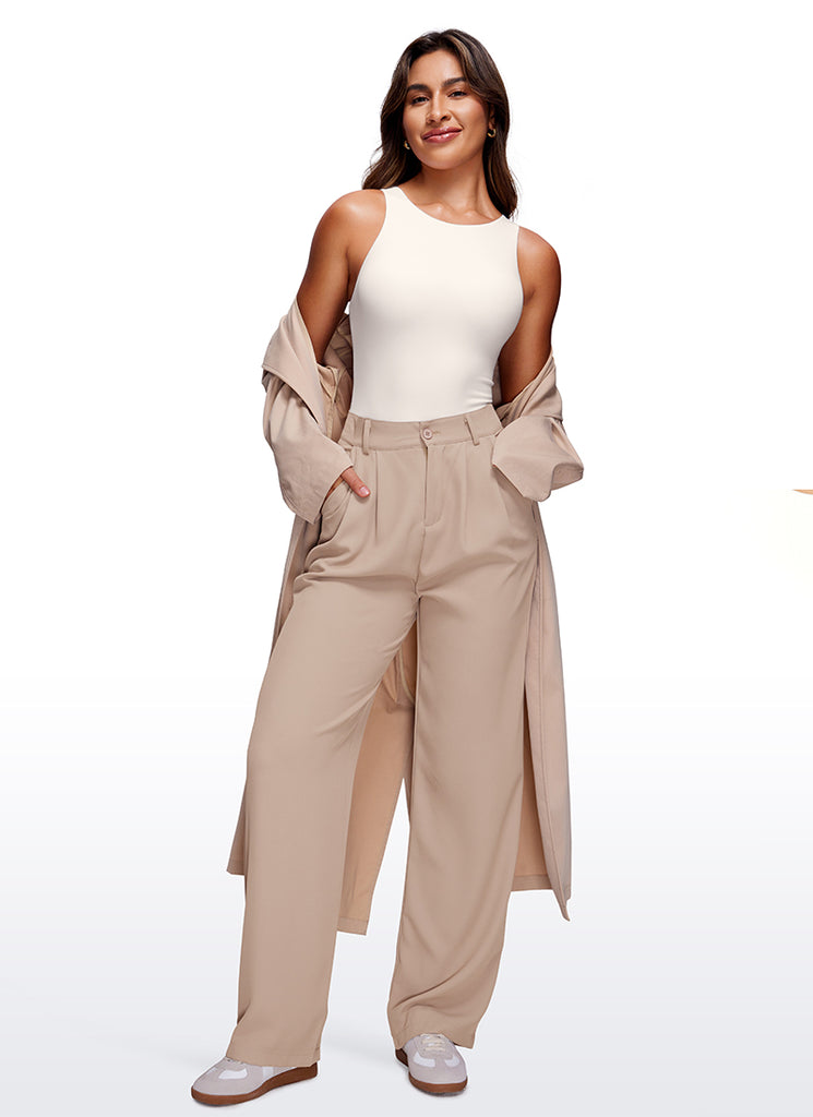 CRZ YOGA Women's Yoga Tight Fit High Neck Racerback Bodysuits White Apricot