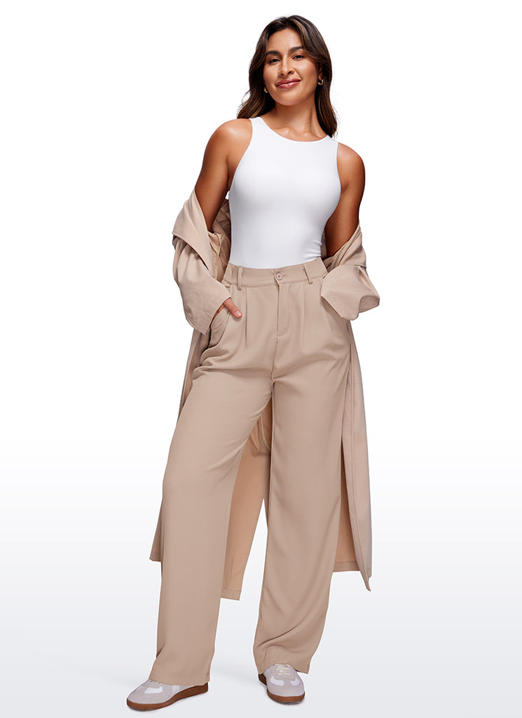 CRZ YOGA Women's Yoga Tight Fit High Neck Racerback Bodysuits White