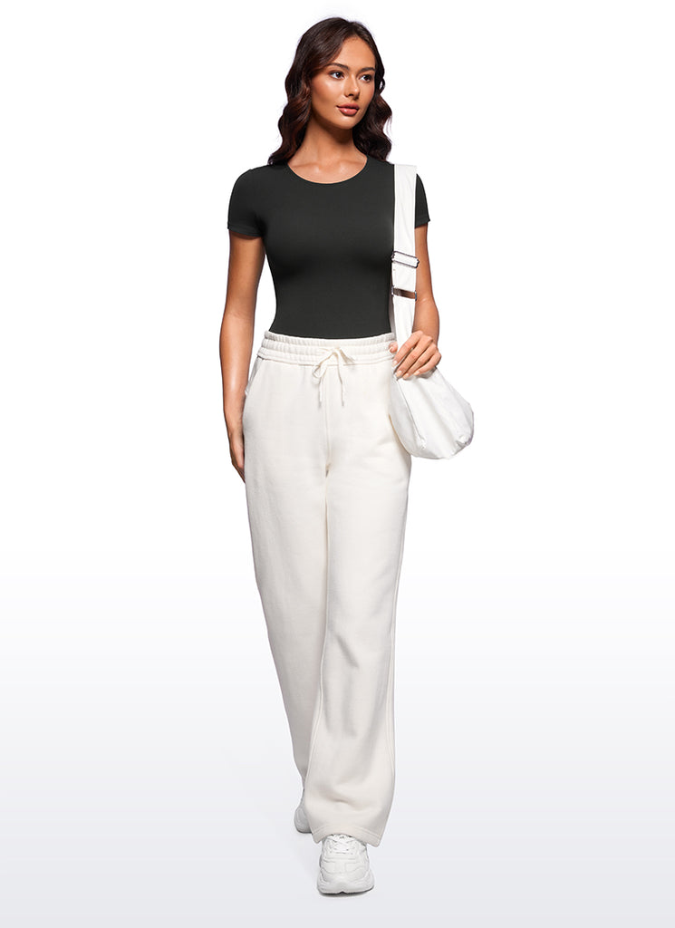 CRZ YOGA Women's Yoga Tight Fit Scoop Neck Short Sleeves Bodysuits Black