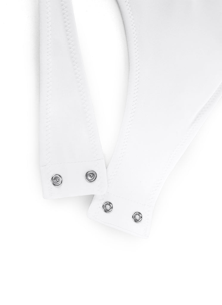 CRZ YOGA Women's Yoga Tight Fit Scoop Neck Short Sleeves Bodysuits White