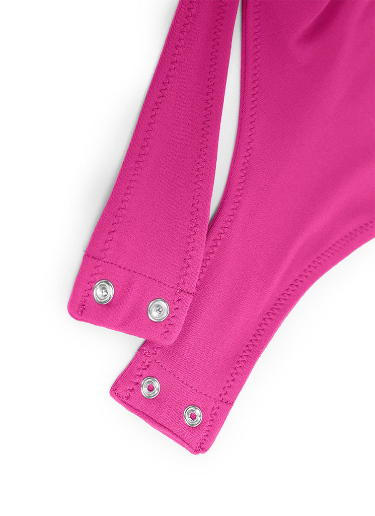 CRZ YOGA Women's Yoga Tight Fit Scoop Neck Short Sleeves Bodysuits Hibiscus Purple