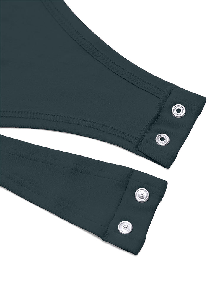 CRZ YOGA Women's Yoga Tight Fit Crew Neck Long Sleeves Bodysuits Forest Dark Green