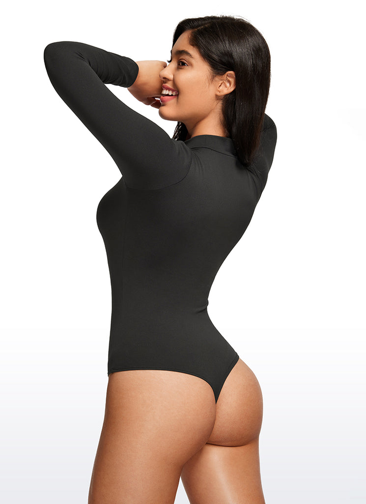 CRZ YOGA Women's Yoga Tight Fit Mock Turtleneck Long Sleeves Bodysuits Taupe