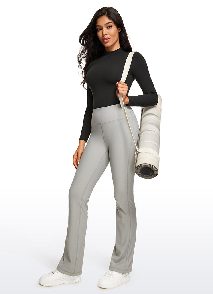 CRZ YOGA Women's Yoga Tight Fit Mock Turtleneck Long Sleeves Bodysuits Taupe