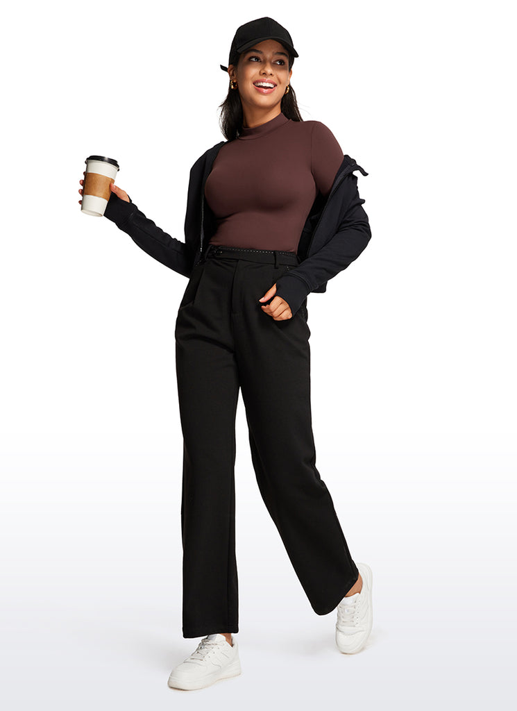 CRZ YOGA Women's Yoga Tight Fit Mock Turtleneck Long Sleeves Bodysuits Taupe