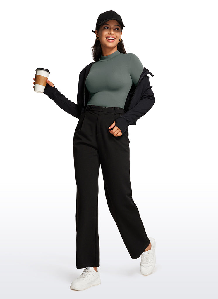 CRZ YOGA Women's Yoga Tight Fit Mock Turtleneck Long Sleeves Bodysuits Grey Sage