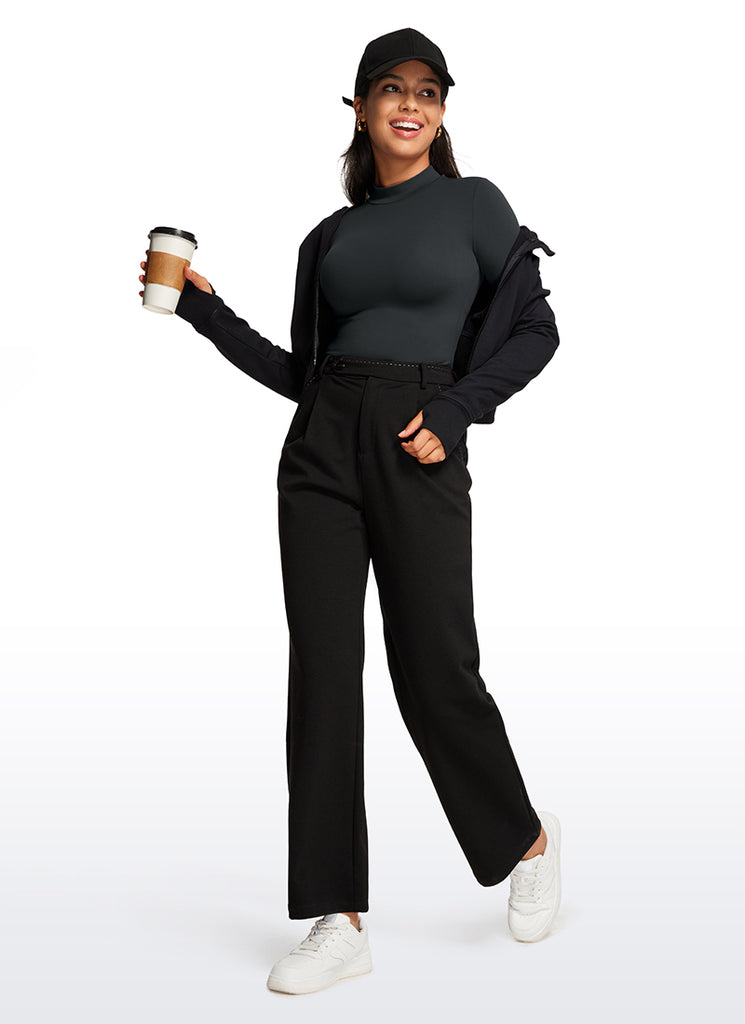 CRZ YOGA Women's Yoga Tight Fit Mock Turtleneck Long Sleeves Bodysuits Royal Lilac