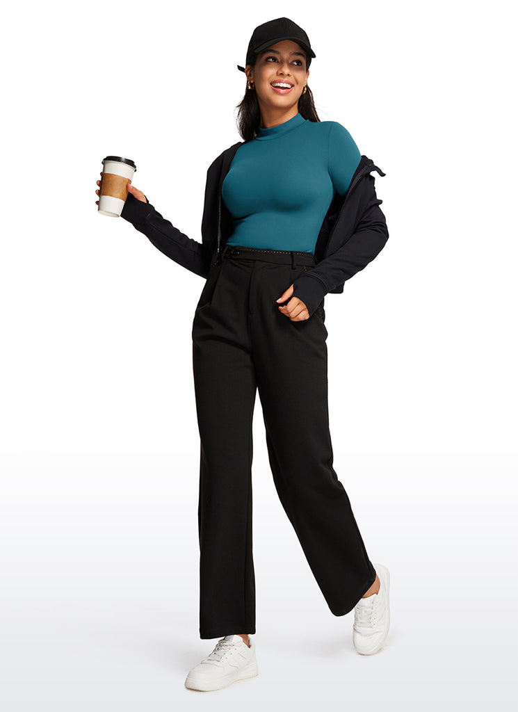 CRZ YOGA Women's Yoga Tight Fit Mock Turtleneck Long Sleeves Bodysuits Melanite